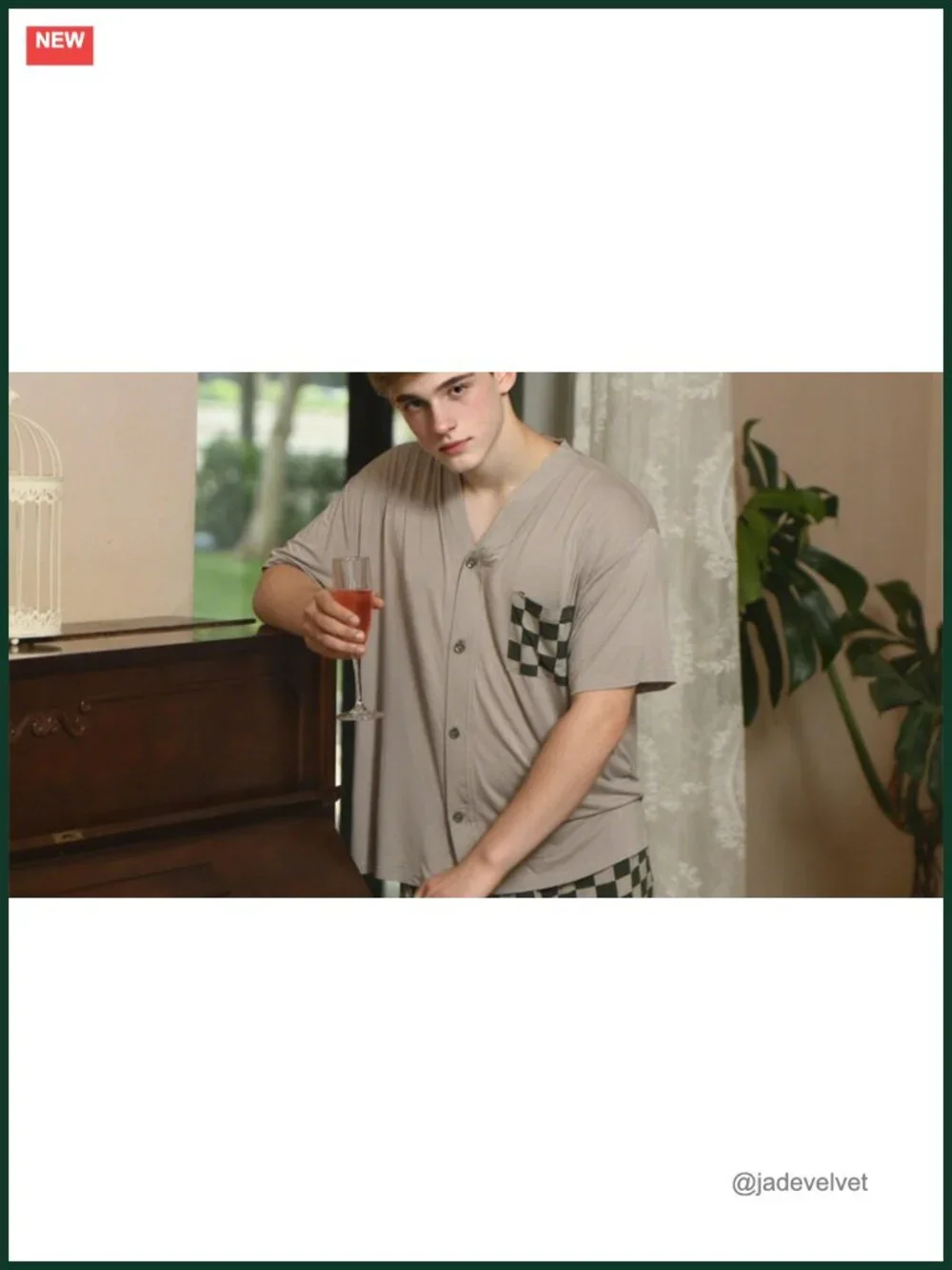 Men's Modal Pajama Set Short Sleeve Sleepwear Summer Cooling Pjs with Pocket